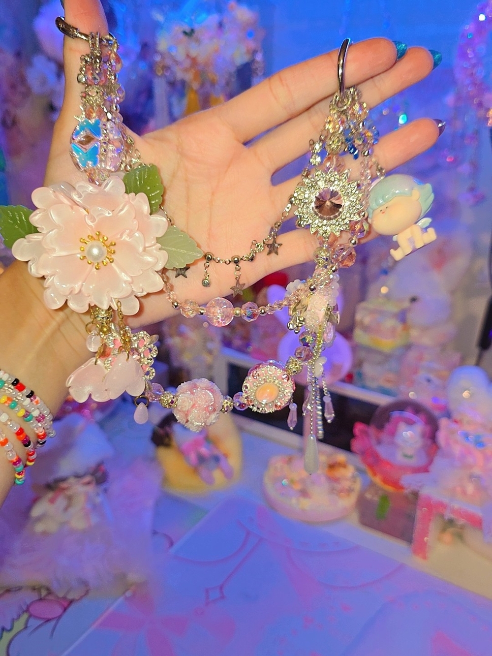 Handmade Pink Floral Bag Chain